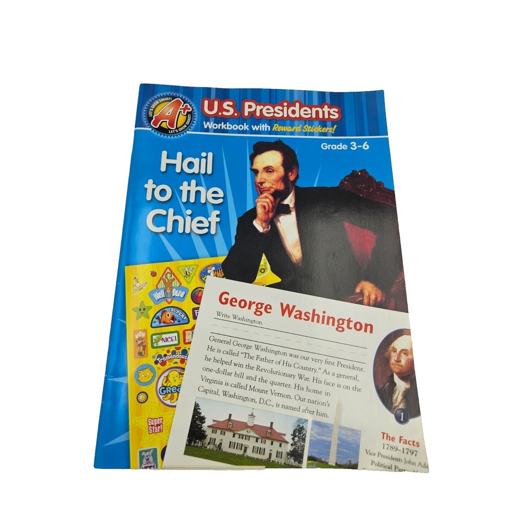 U.S Presidents Workbook Kids Educational Grade 3-6 Hail to the Chief